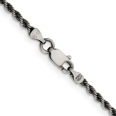 Sterling Silver Ruthenium-plated Rope Chain, 16 x 2.3mm