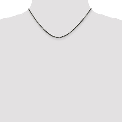 Sterling Silver Ruthenium-plated Rope Chain, 16 x 2.3mm