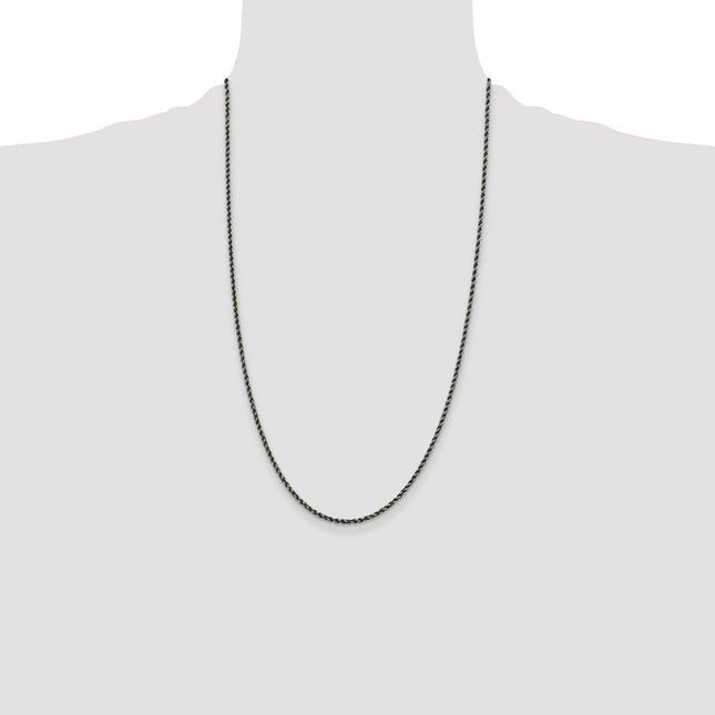 Sterling Silver Ruthenium-plated Rope Chain, 16 x 2.3mm