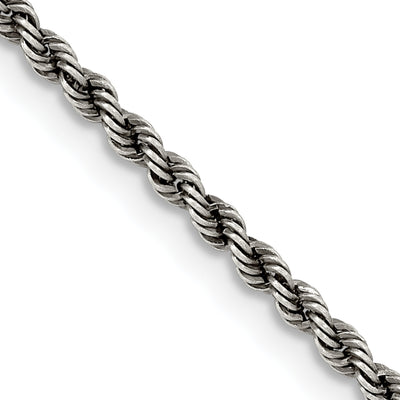 Sterling Silver Ruthenium-plated Rope Chain, 16 x 2.3mm