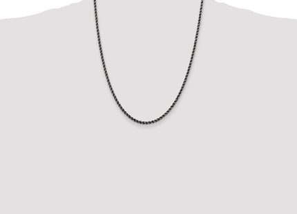 Sterling Silver Ruthenium-plated Rope Chain, 22 x 2.9mm