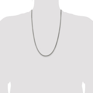Sterling Silver Antiqued Round Box Chain (Style QFC216-26)