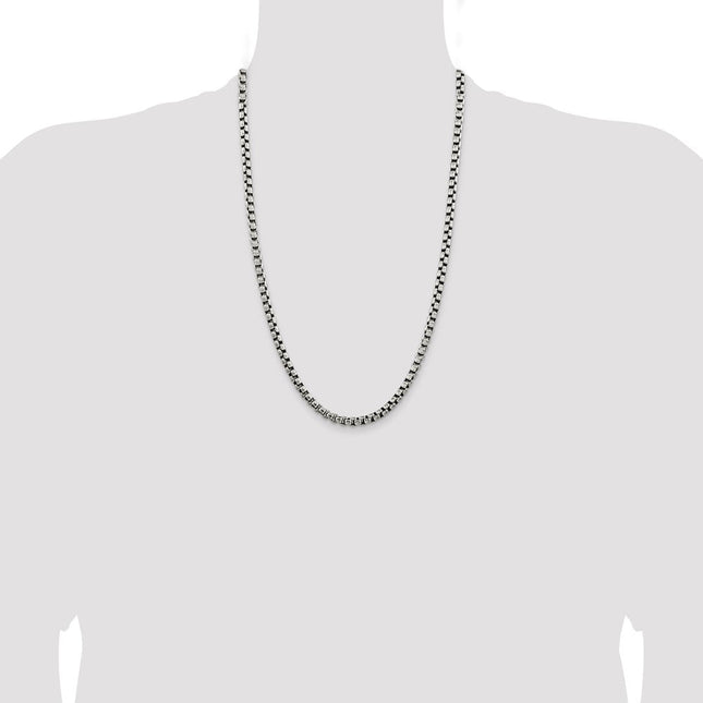 Sterling Silver Antiqued Round Box Chain, 26 x 5.2mm