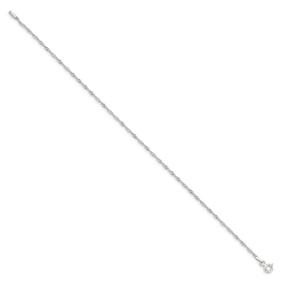 Sterling Silver Singapore Chain Anklet, 9 x 1.4mm