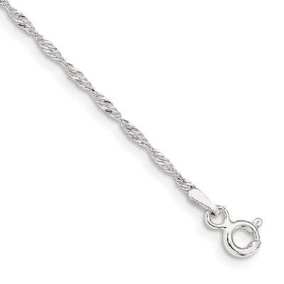 Sterling Silver Singapore Chain Anklet, 9 x 1.4mm