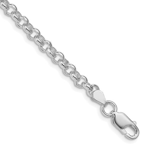 Amore La Vita Sterling Silver Rhodium-plated Polished 4.75mm 8 inch Half Round Belcher with Lobster Clasp Charm Bracelet