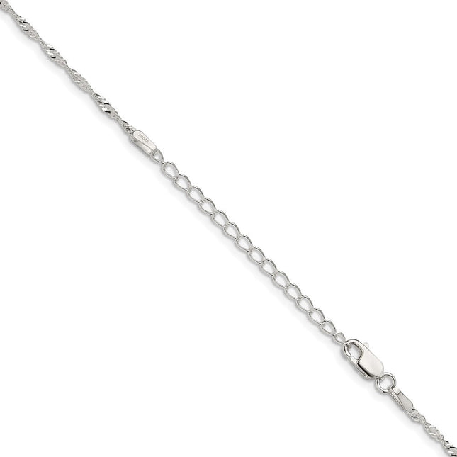 Sterling Silver Singapore Chain w/2in ext., 20 x 1.75mm