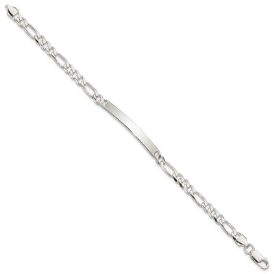 Sterling Silver Figaro Link ID Bracelet, 7 x 5mm