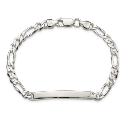 Sterling Silver Figaro Link ID Bracelet, 7 x 5mm
