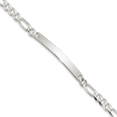Sterling Silver Figaro Link ID Bracelet, 7 x 5mm