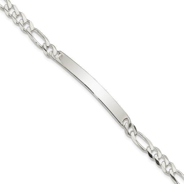 Sterling Silver Figaro Link ID Bracelet, 7 x 5mm