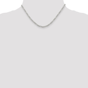 Sterling Silver Pav Flat Figaro Chain (Style QFF080-16)