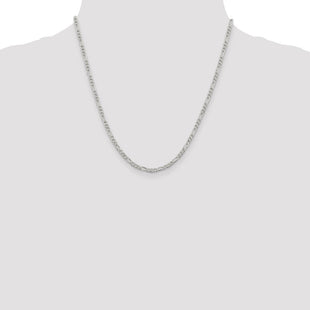 Sterling Silver Pav Flat Figaro Chain (Style QFF080-20)