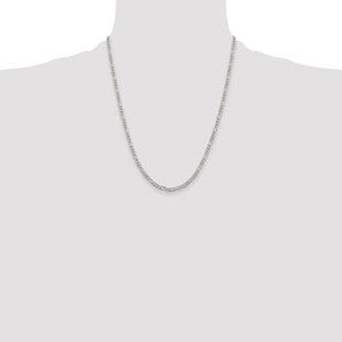 Sterling Silver Pav Flat Figaro Chain (Style QFF080-22)