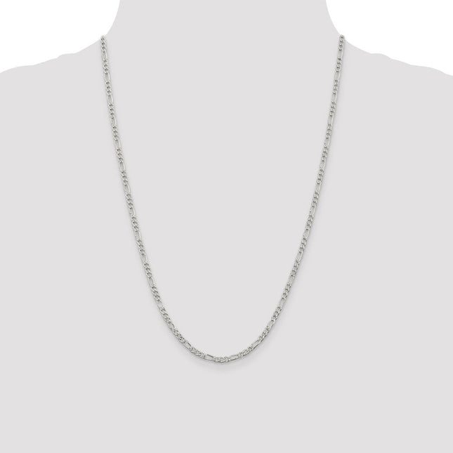 Sterling Silver Pav Flat Figaro Chain, 26 x 3mm