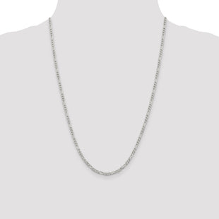 Sterling Silver Pav Flat Figaro Chain (Style QFF080-24)