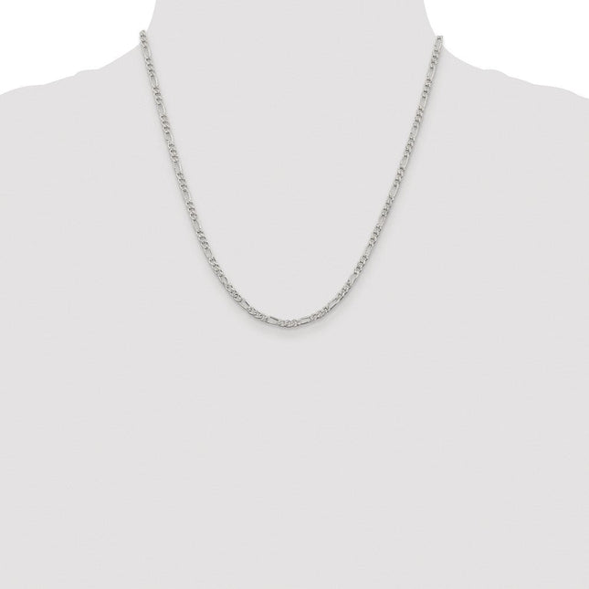 Sterling Silver Rhodium-plated Pav Flat Figaro Chain, 7 x 3mm