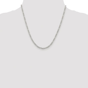Sterling Silver Rhodium-plated Pav Flat Figaro Chain (Style QFF080R-20)