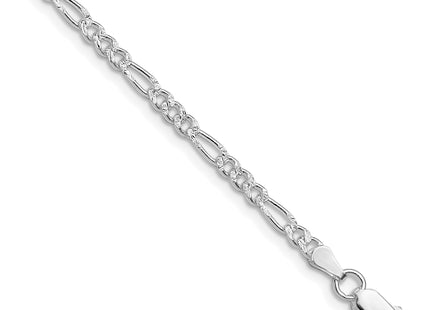 Sterling Silver Rhodium-plated Pav Flat Figaro Chain, 7 x 3mm