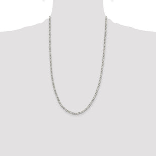 Sterling Silver Pav Flat Figaro Chain (Style QFF100-26)