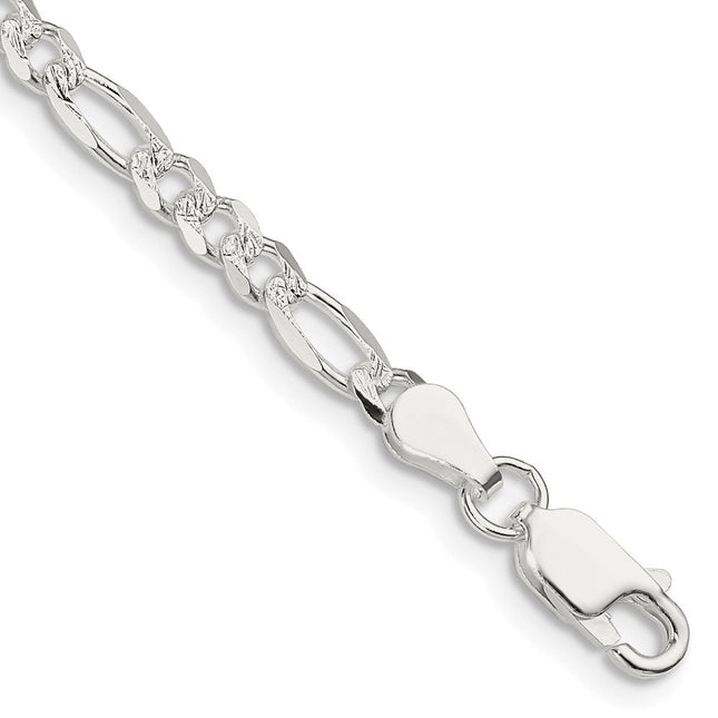 Sterling Silver Pav Flat Figaro Chain, 7 x 4mm