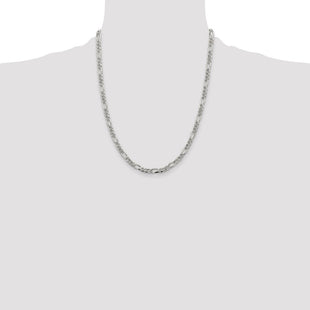 Sterling Silver Pav Flat Figaro Chain (Style QFF120-22)
