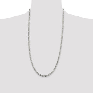 Sterling Silver Pav Flat Figaro Chain (Style QFF120-28)