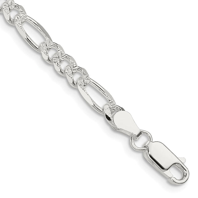 Sterling Silver Pav Flat Figaro Chain, 7 x 4.75mm