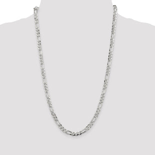 Sterling Silver Pav Flat Figaro Chain (Style QFF150-26)
