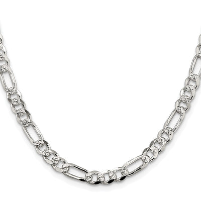 Sterling Silver Rhodium-plated Pavé Flat Figaro Chain, 22 x 5.5mm