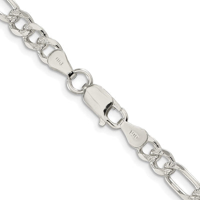 Sterling Silver Rhodium-plated Pavé Flat Figaro Chain, 22 x 5.5mm