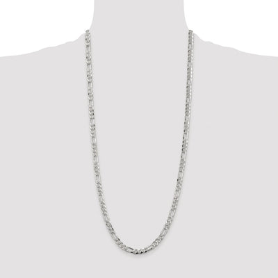 Sterling Silver Rhodium-plated Pavé Flat Figaro Chain, 22 x 5.5mm