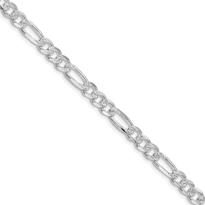 Sterling Silver Rhodium-plated Pavé Flat Figaro Chain, 22 x 5.5mm
