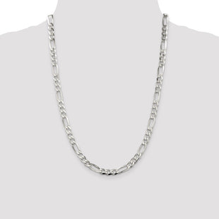 Sterling Silver Pav Flat Figaro Chain (Style QFF180-24)