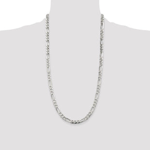 Sterling Silver Pav Flat Figaro Chain (Style QFF180-28)