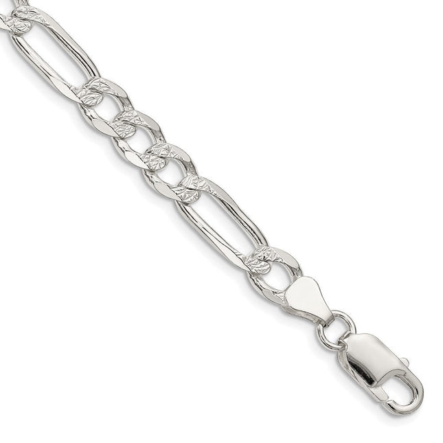 Sterling Silver Pav Flat Figaro Bracelet, 7 x 7mm