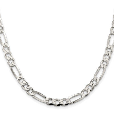 Sterling Silver Rhodium-plated Pavé Flat Figaro Chain, 7 x 7mm