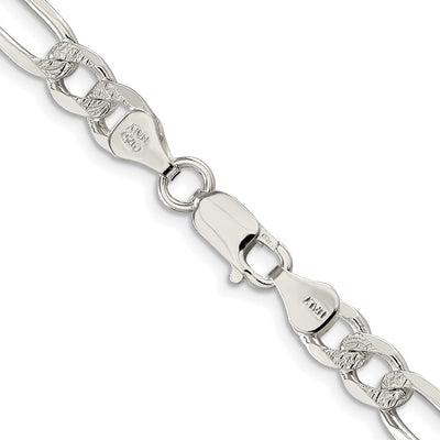 Sterling Silver Rhodium-plated Pavé Flat Figaro Chain, 7 x 7mm