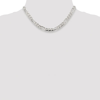 Sterling Silver Rhodium-plated Pavé Flat Figaro Chain, 7 x 7mm