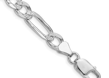 Sterling Silver Rhodium-plated Pav Flat Figaro Chain, 7 x 7mm