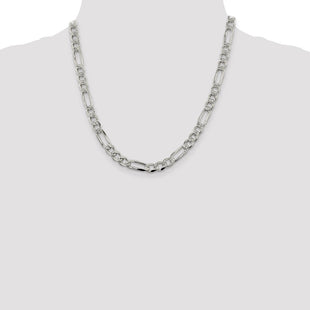 Sterling Silver Pav Flat Figaro Chain (Style QFF200-20)