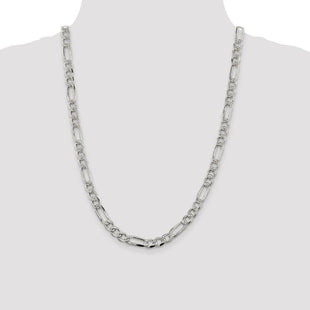 Sterling Silver Pav Flat Figaro Chain (Style QFF200-24)