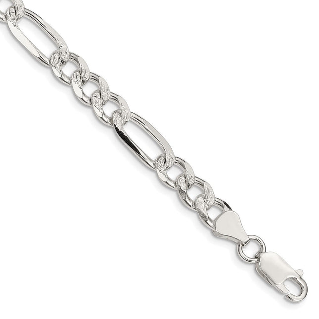 Sterling Silver Pav Flat Figaro Chain, 8 x 7.25mm
