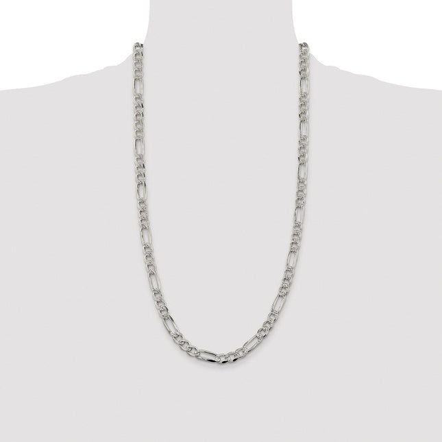 Sterling Silver Rhodium-plated Pav Flat Figaro Chain, 8 x 7.25mm