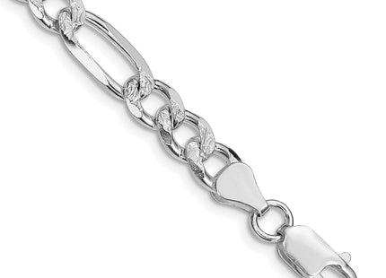 Sterling Silver Rhodium-plated Pav Flat Figaro Chain, 8 x 7.25mm