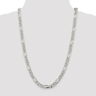 Sterling Silver Pav Flat Figaro Chain (Style QFF220-26)