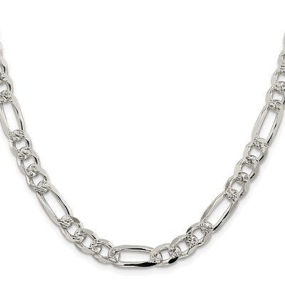 Sterling Silver Rhodium-plated Pavé Flat Figaro Chain, 18 x 8mm