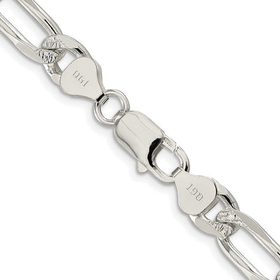 Sterling Silver Rhodium-plated Pavé Flat Figaro Chain, 18 x 8mm