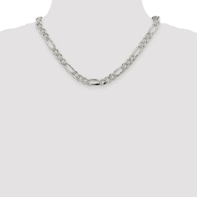 Sterling Silver Rhodium-plated Pavé Flat Figaro Chain, 18 x 8mm