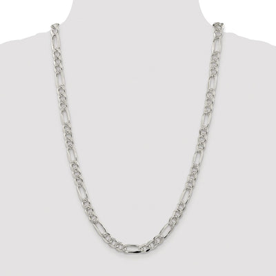 Sterling Silver Rhodium-plated Pavé Flat Figaro Chain, 18 x 8mm